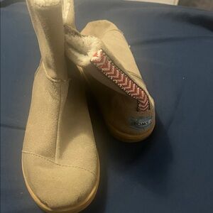 TOMS Beige Suede Boots with Patterned Trim